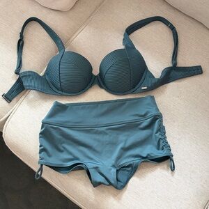 Teal High-Waisted VS Pink Bikini Set